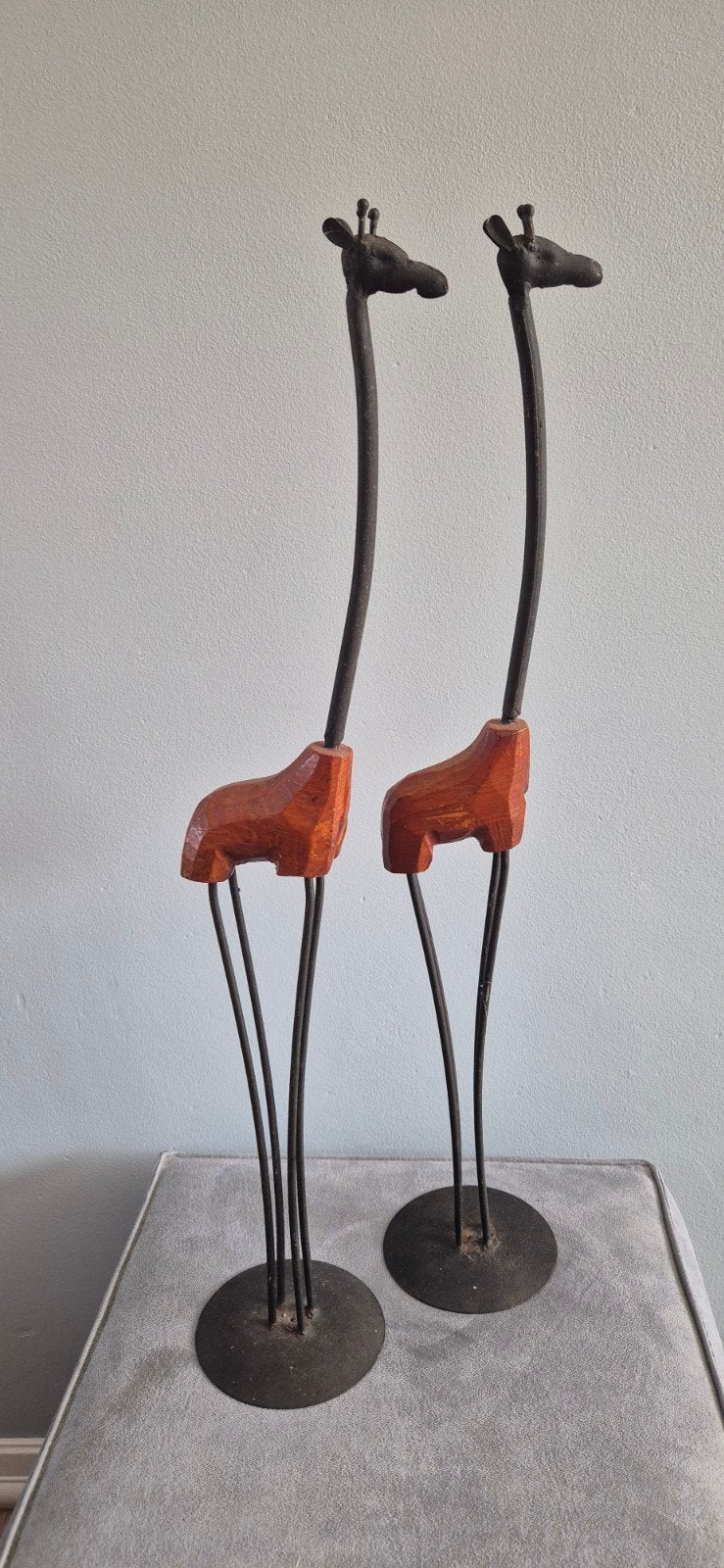 Decoratieve giraffen van hout en metaal (set van 2), Zoogdier, Beeld, Hout, Bruin