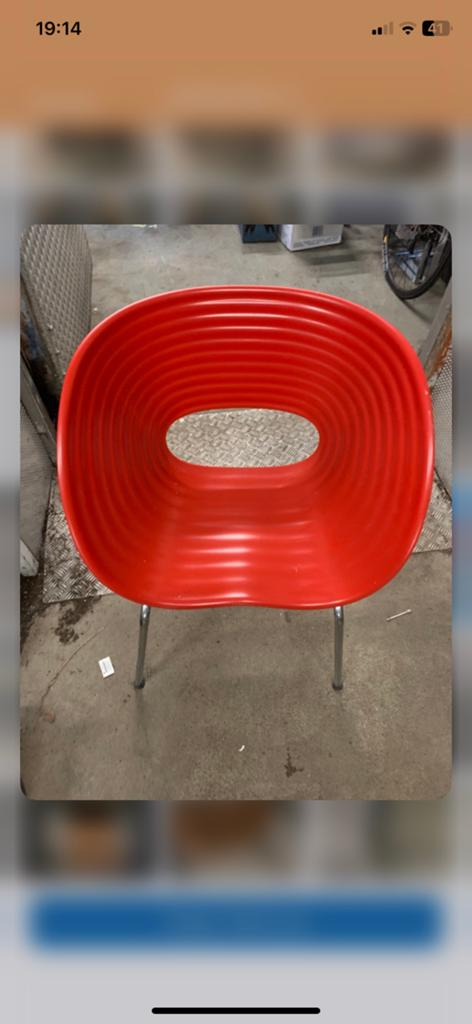 4 unieke rode Vitra tom vac design stoelen, stapelbaar, Ophalen, Kunststof, Gebruikt, Vier