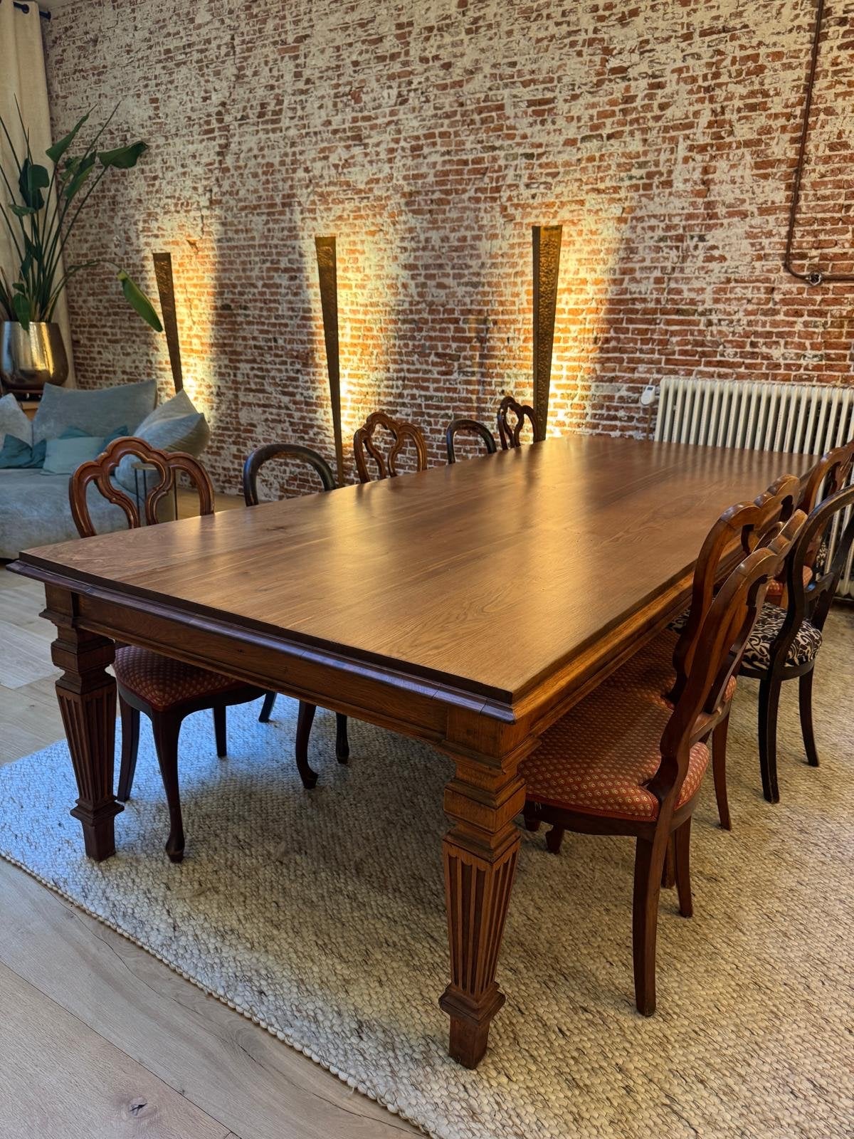 Massieve antieke houten eettafel, gelakt, Ophalen