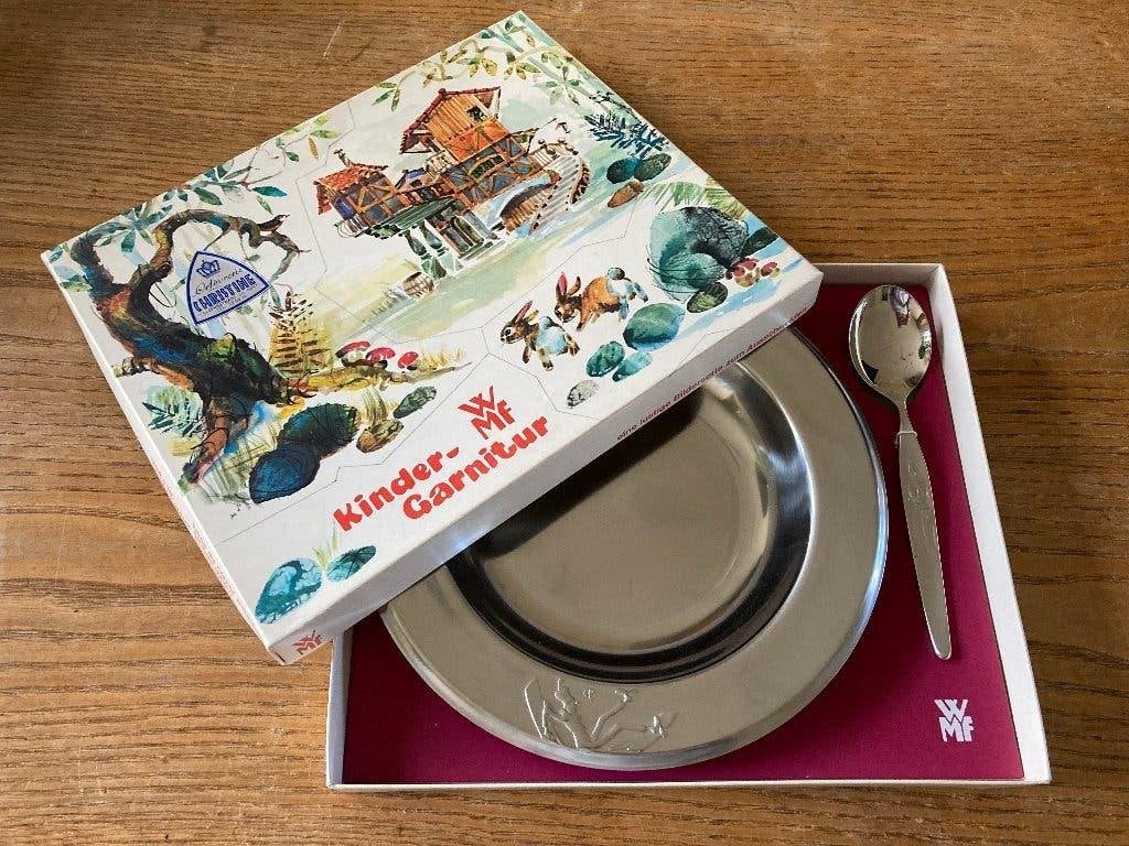 Vintage WMF kindergarnituur bord lepel cromargan nieuw, Ophalen of Verzenden