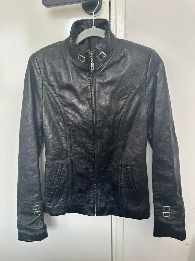 Real Leather Jacket, Ophalen of Verzenden, Nieuw, Maat 34 (XS) of kleiner, Zwart