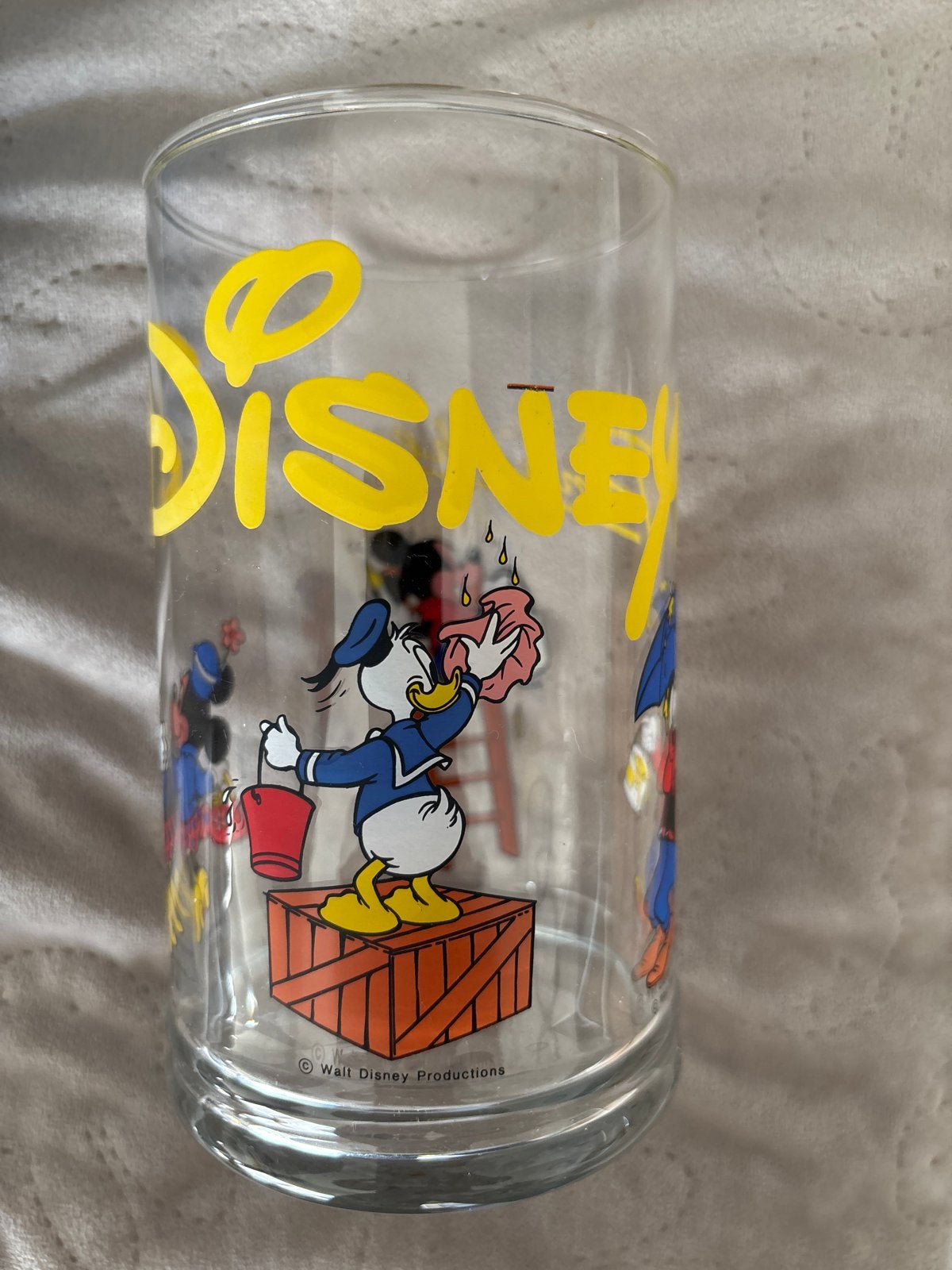 Vintage Disney Glas met Donald Duck en Mickey Mouse, Verzamelen, Ophalen of Verzenden, Donald Duck, Gebruikt, Servies