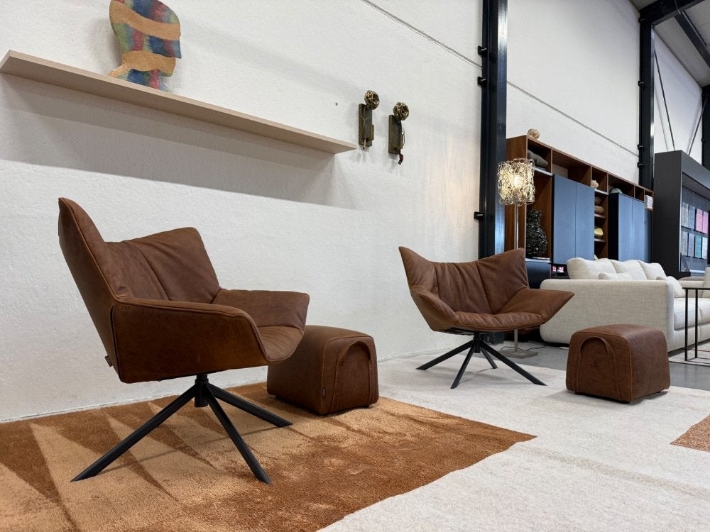 Nieuw Label van den Berg Gustav Draai Fauteuil Leer Bruin, Nieuw, Ophalen of Verzenden, Label, 75 tot 100 cm