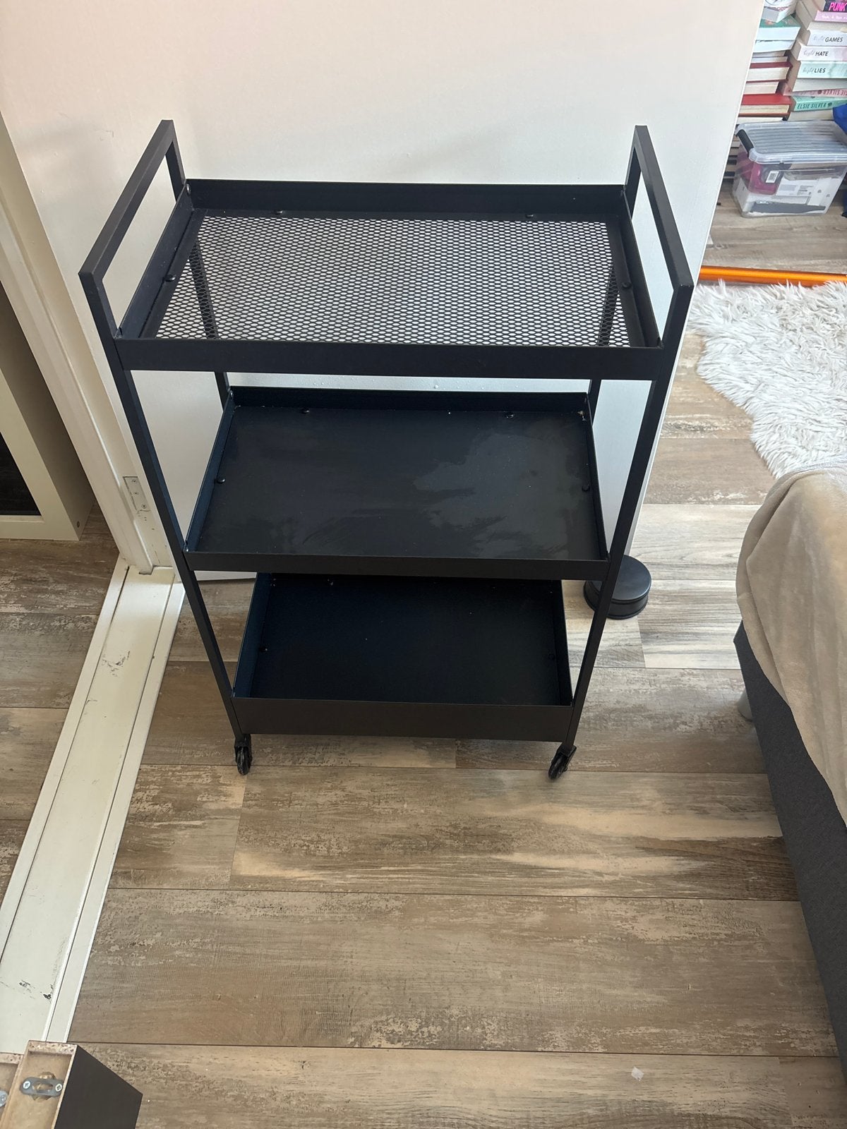 Zwart metalen trolley met 3 etages en wieltjes, Huis en Inrichting, Ophalen, Gebruikt