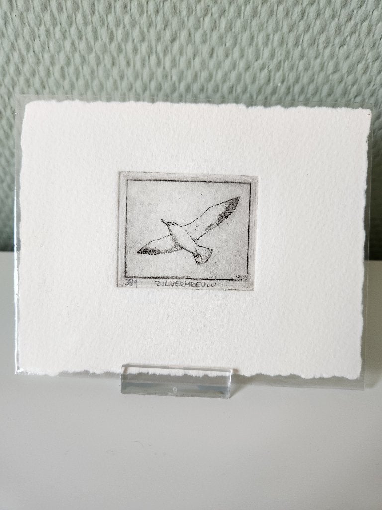 Ets Klaas Nobel - Zilvermeeuw, Antiek en Kunst, Ophalen of Verzenden, 4 cm, 5 cm, Ets