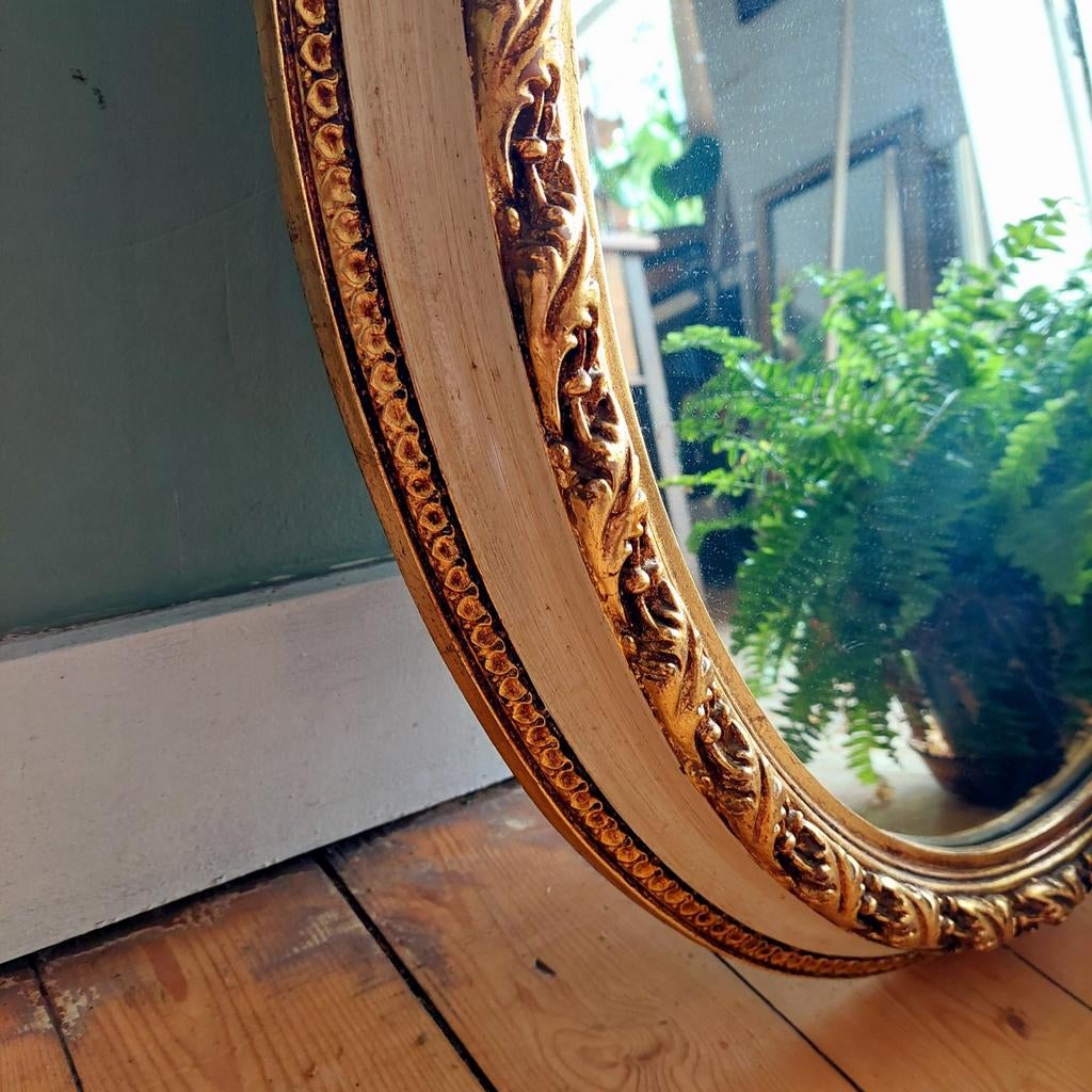 Lucky Vintage Brocante Ovale Spiegel met Barok Gouden Lijst, Ophalen, ., ., Minder dan 100 cm