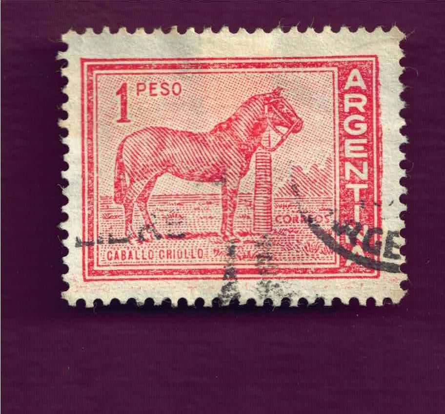 Fauna - Dieren - Paarden - Argentina (2) - 1 Peso - gebr, Ophalen of Verzenden, Gestempeld, Dier of Natuur