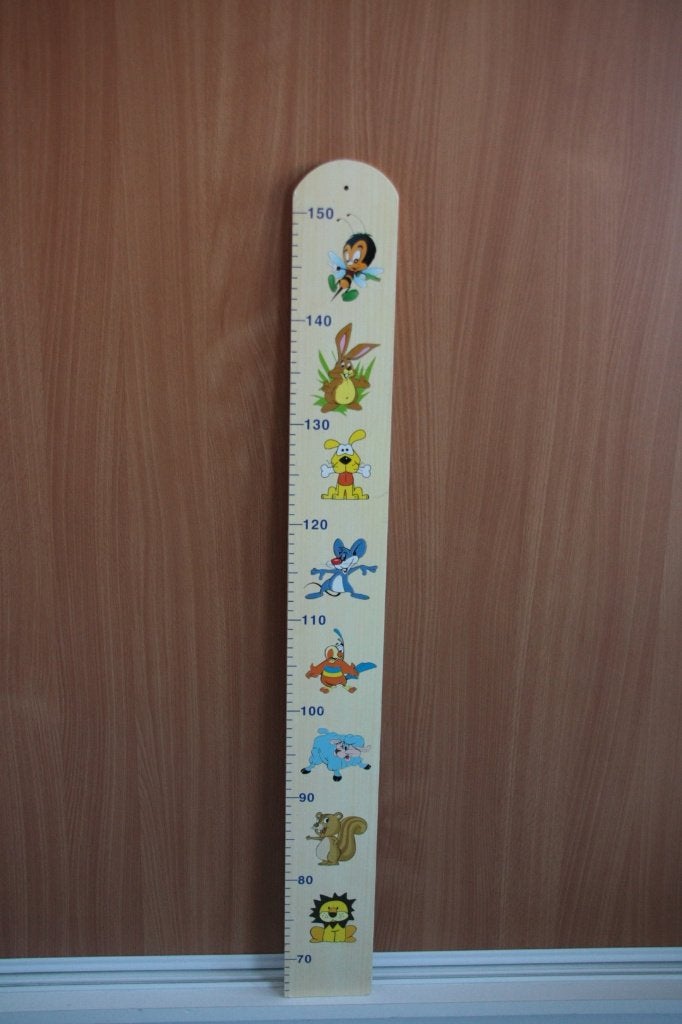 Houten meetlat met dierenfiguren., Ophalen of Verzenden, Wanddecoratie