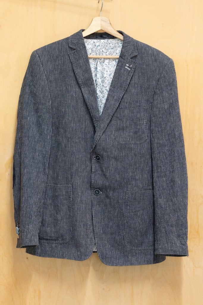 7Square linnen katoenen colbert blauw witte streep 48 M, Kleding | Heren, Ophalen of Verzenden, Zo goed als nieuw, 7square, Maat 48/50 (M)