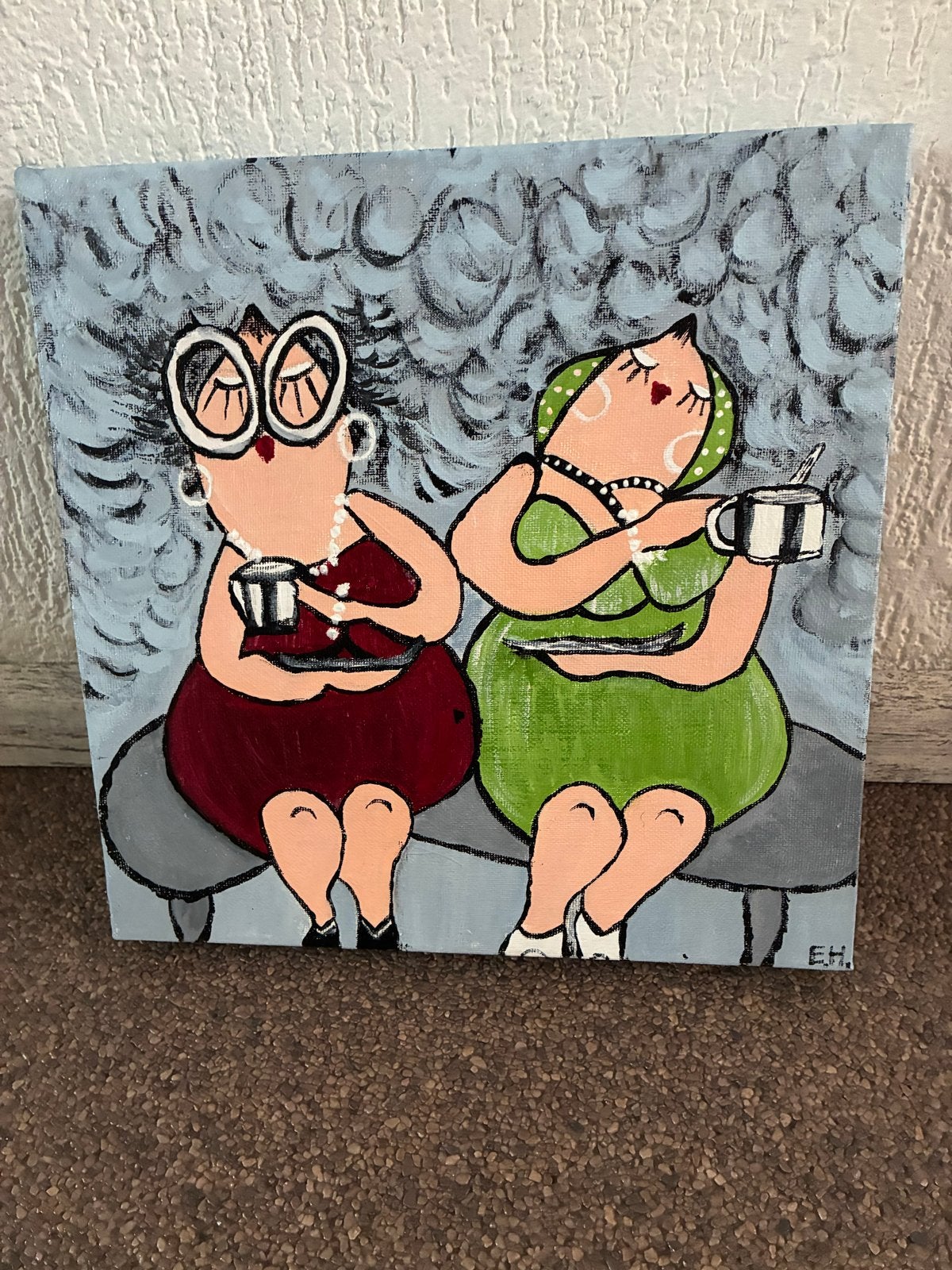 Dikke Dames - Cappuccino Schilderij, Minder dan 50 cm, Nieuw, Ophalen of Verzenden, Schilderij