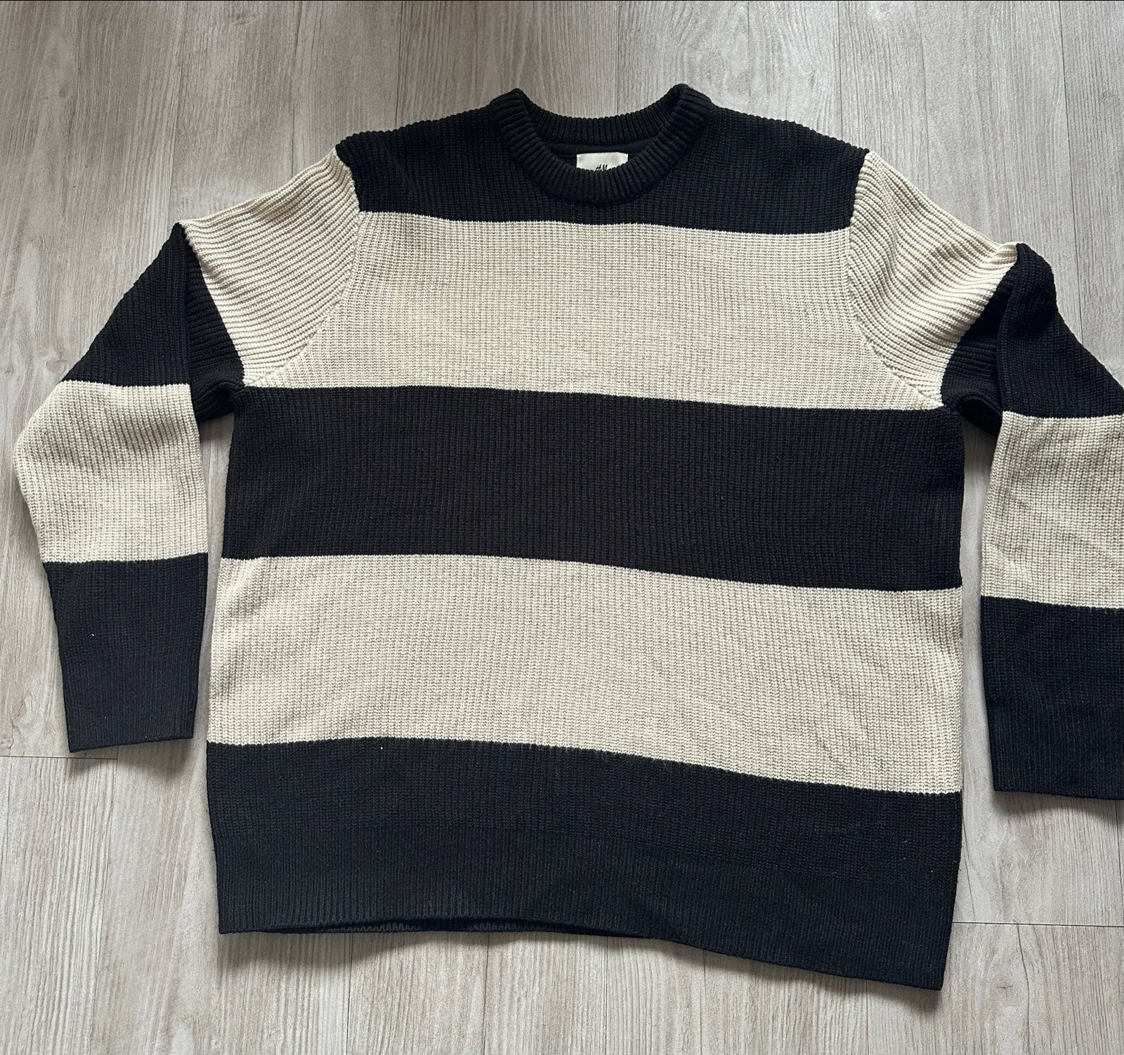 H&M gestreepte trui - Zwart/Beige - Maat L, Ophalen of Verzenden, Zo goed als nieuw, Maat 42/44 (L), Zwart