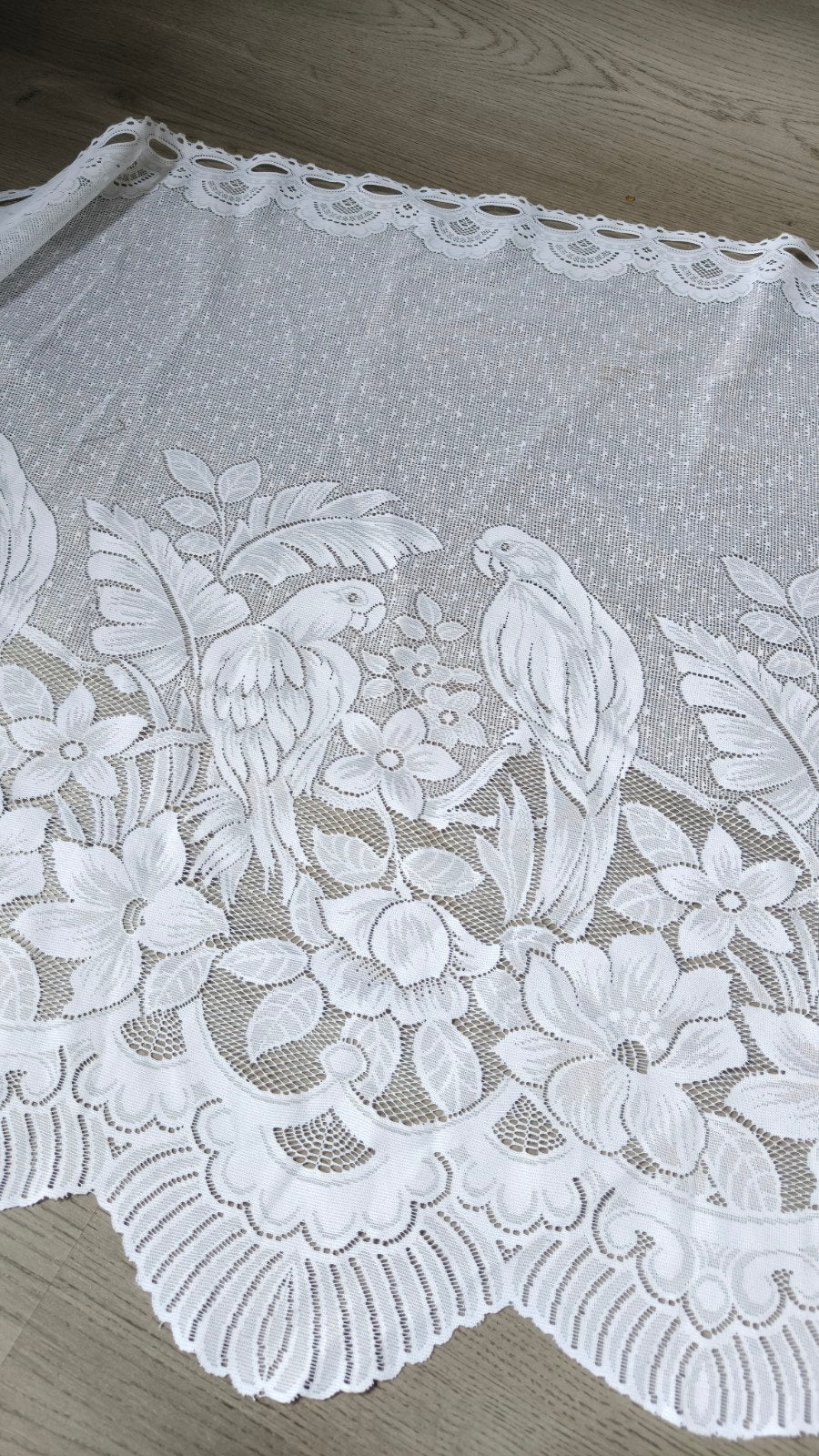 Witte vitrage met papegaaienmotief, Vitrage, Gebruikt, Wit, Ophalen of Verzenden