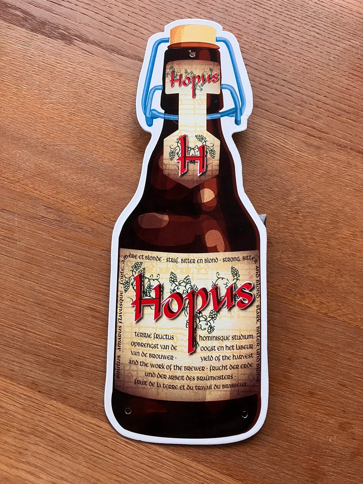 Emaille bord reclamebord hopus bier bierbord, Verzamelen, Ophalen of Verzenden, Gebruikt, Reclamebord, Plaat of Schild