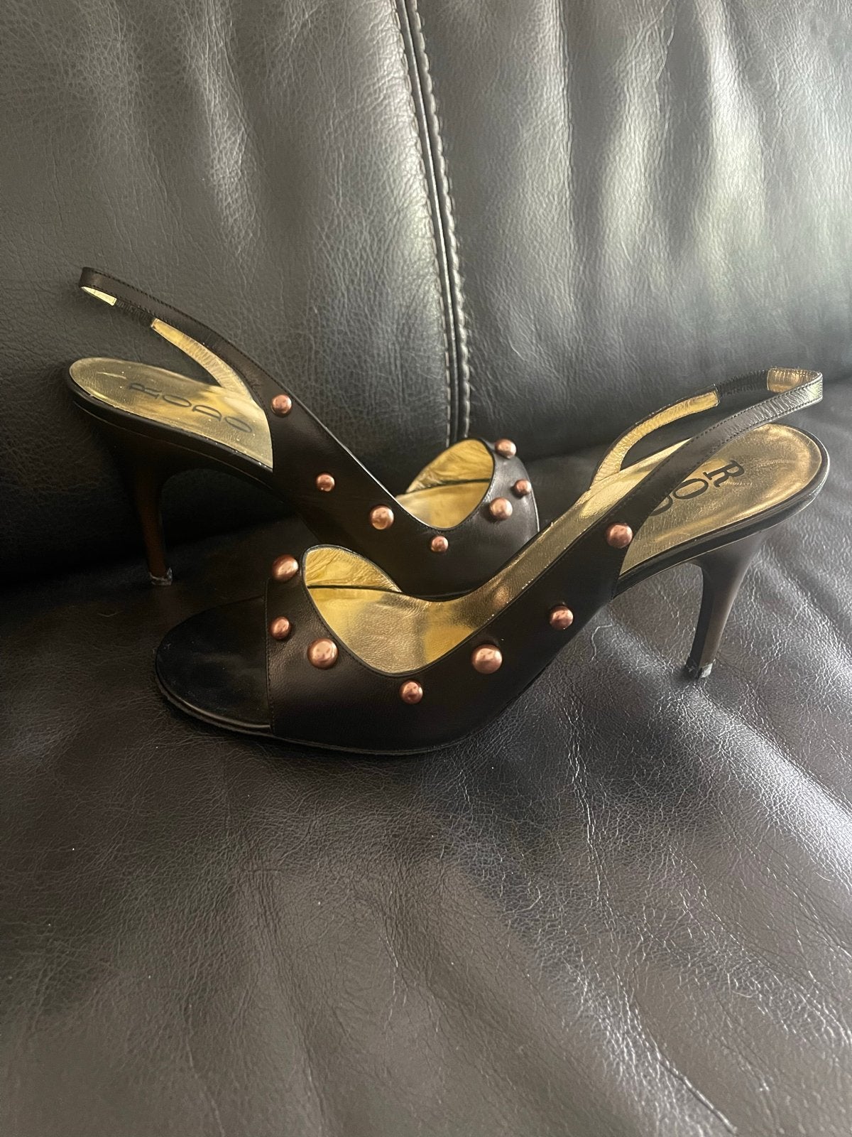 Rodo Leren Sandalen met Studs - Maat 39, Zwart, Zo goed als nieuw, Sandalen of Muiltjes, Ophalen of Verzenden