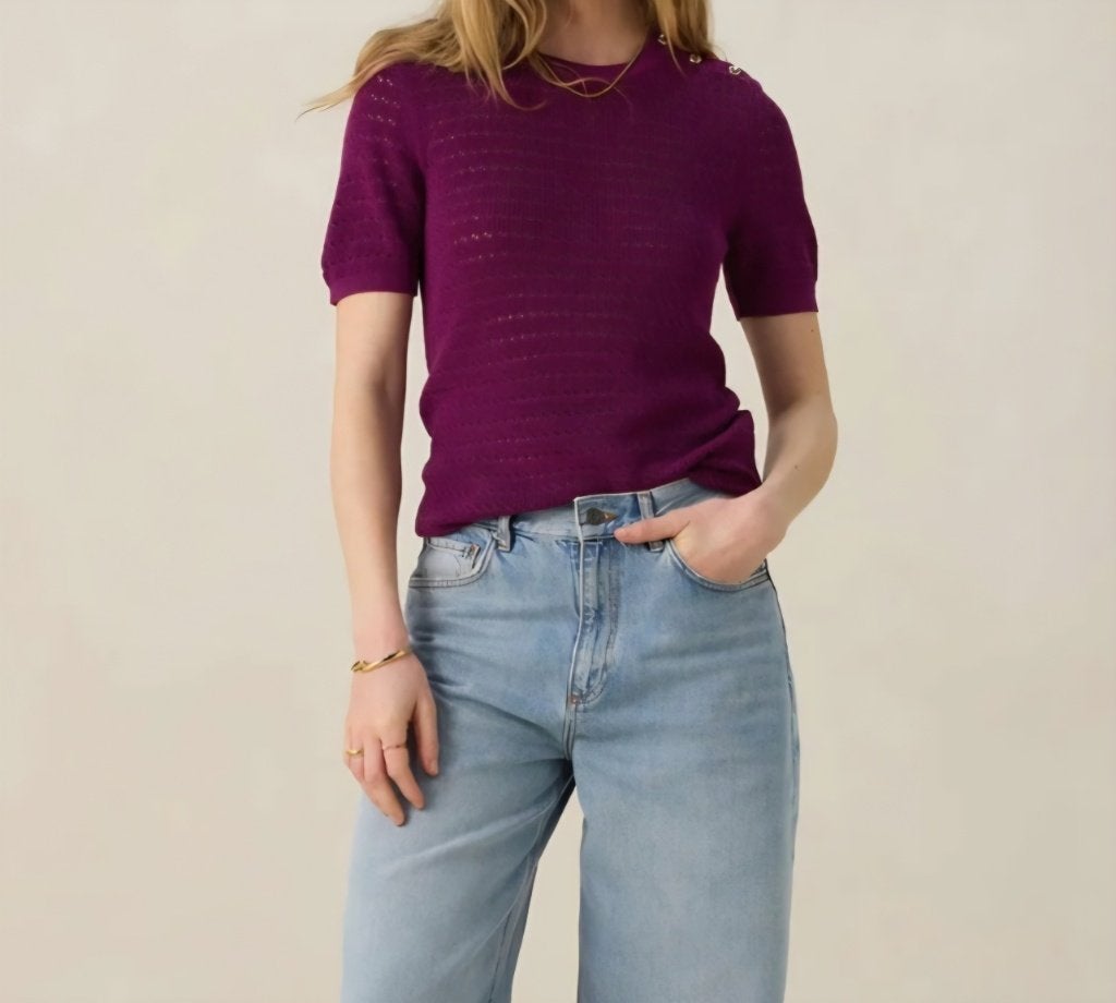 Sissy-Boy gebreide top maat XL, Kleding | Dames, Tops, Zo goed als nieuw, Maat 46/48 (XL) of groter, Paars, Korte mouw, Ophalen of Verzenden