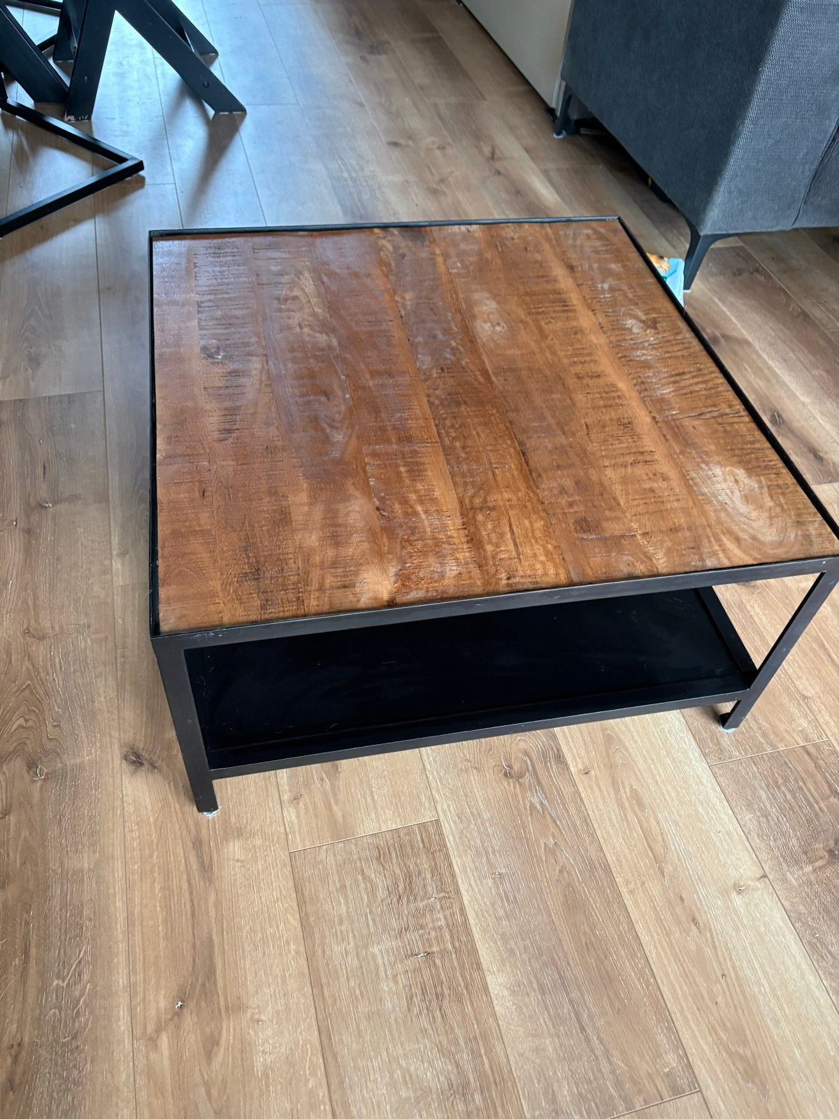 Salontafel industrieel mangohout en metaal, Ophalen, Minder dan 50 cm, Gebruikt, 100 tot 150 cm