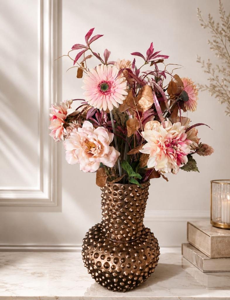 Luxe designvaas met kunstbloemen, Binnen, Kunstbloem, Ophalen of Verzenden, Inclusief kunstbloemen