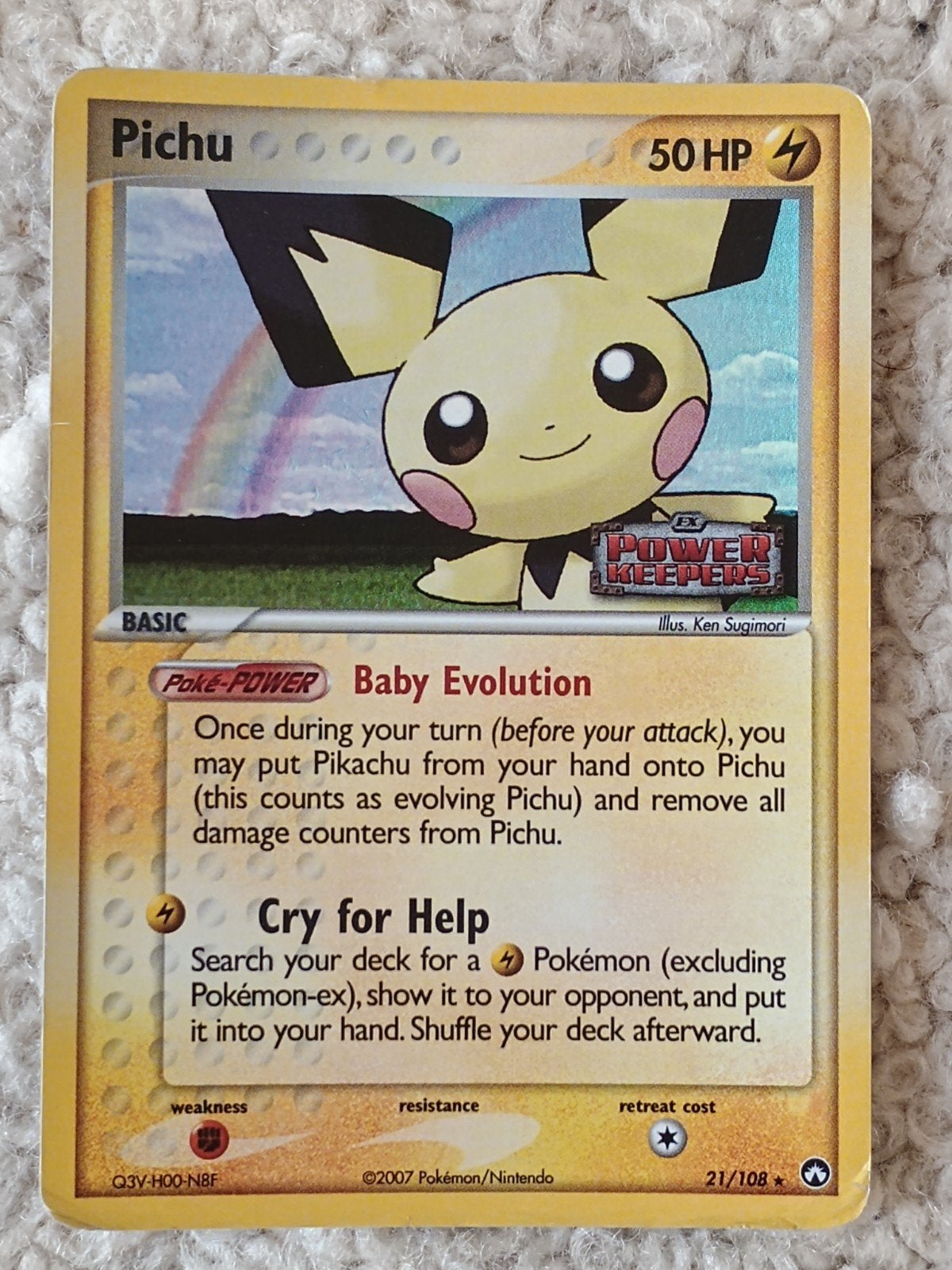 Pichu ex power keepers stamped reverse holo 21/108, Ophalen of Verzenden, Zo goed als nieuw, Losse kaart, Foil