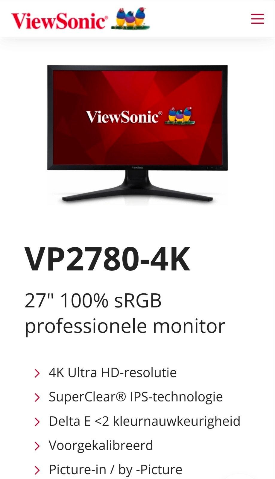 Foto 2 van ViewSonic VP2780-4K 27" professionele in de originele doosmo