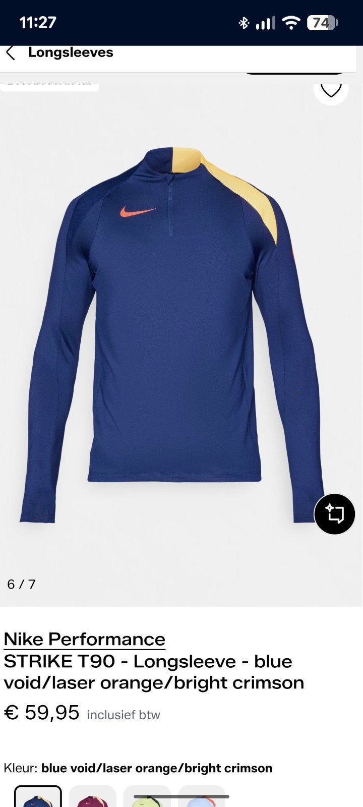 Nike Performance STRIKE T90 Longsleeve - Nieuw met kaartje, Kleding | Heren, Sportkleding, Nieuw, Voetbal, Maat 52/54 (L), Blauw
