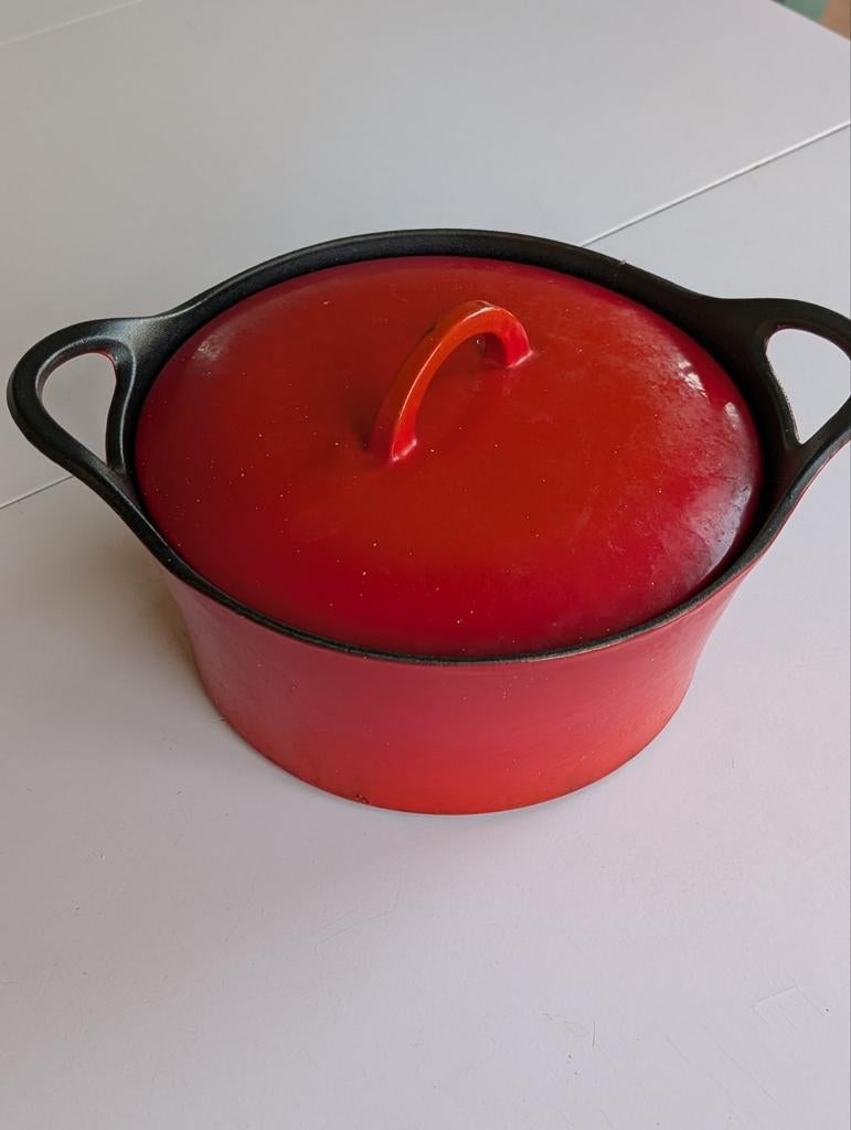 Rode gietijzeren braadpan met deksel, Hackman 25, Ophalen, Gietijzer, Koekenpan of Braadpan