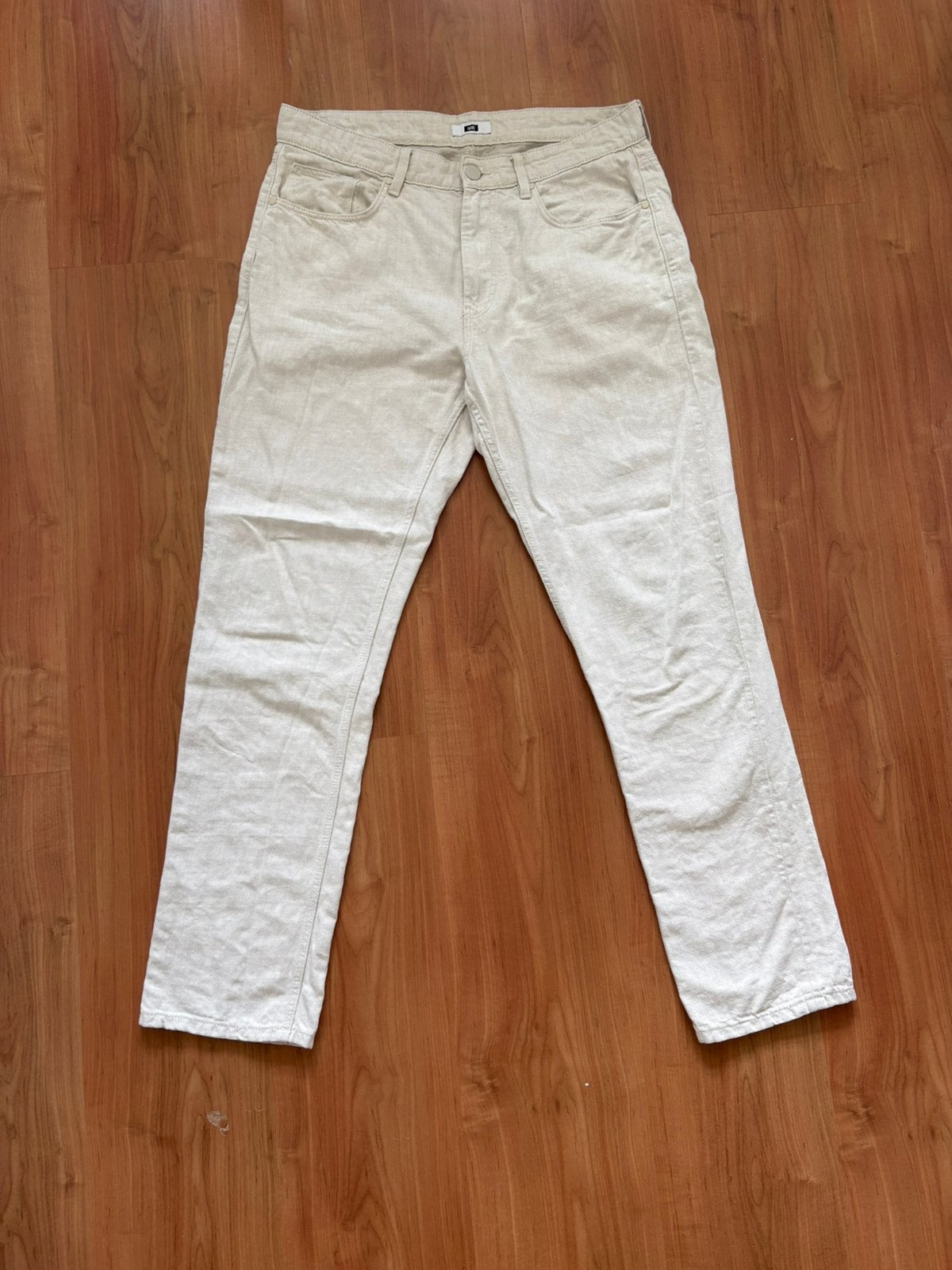 Beige linnen broek WE - maat 33/32, Kleding | Heren, Broeken en Pantalons, Ophalen of Verzenden, Zo goed als nieuw, Maat 52/54 (L)