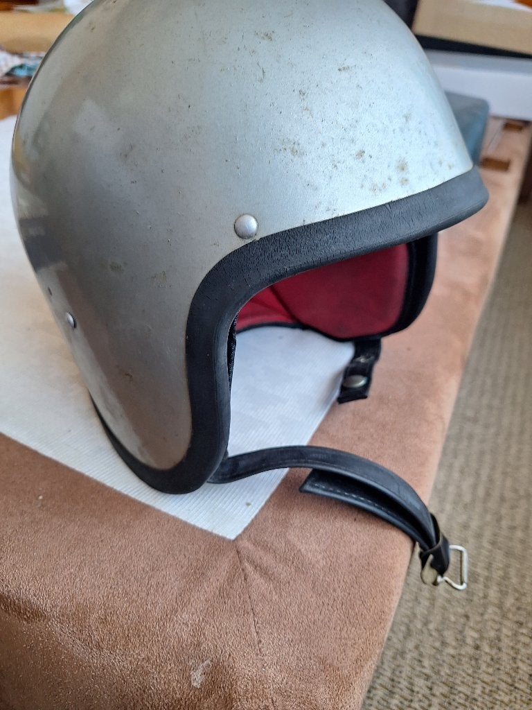 Vintage motorhelm, zilverkleurig, Ophalen, Gebruikt, Medium