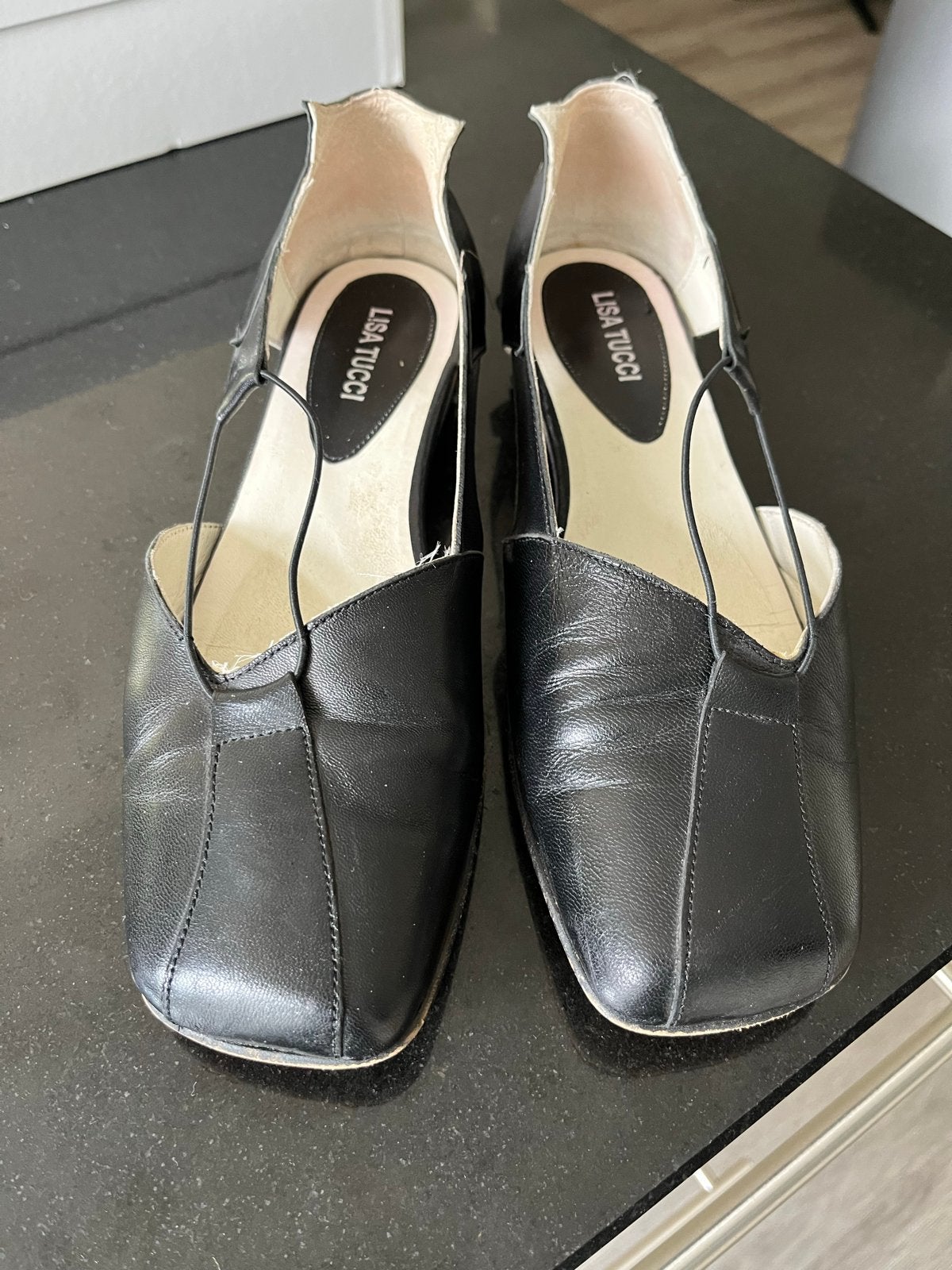Lisa Tucci Zwarte Leren Schoenen Maat 37.5, Ophalen of Verzenden, Gedragen, Zwart, Schoenen met lage hakken
