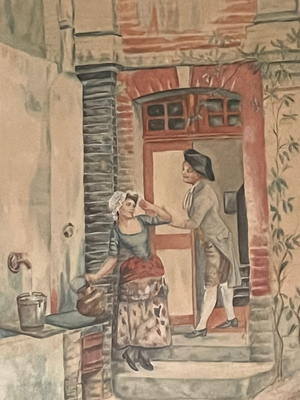 Mooie Aquarel in Lijst “Man Verleidt Vrouw” Gesign en 1896, Ophalen of Verzenden, Gedateerd