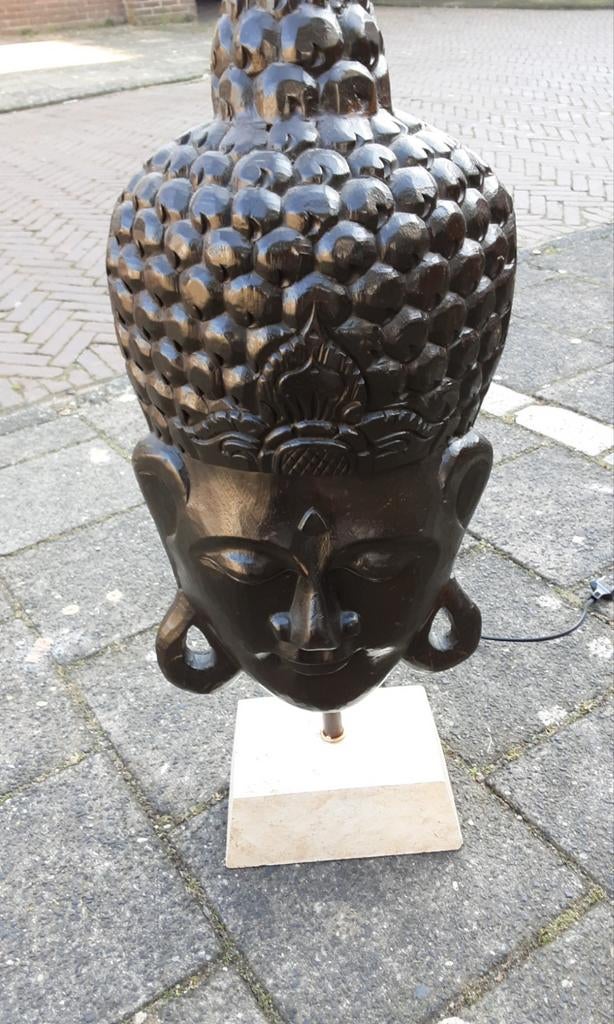 Houten Boeddha Lamp op Stenen Poot, Ophalen of Verzenden, Gebruikt, Boeddhistisch, Oosters, Etnisch