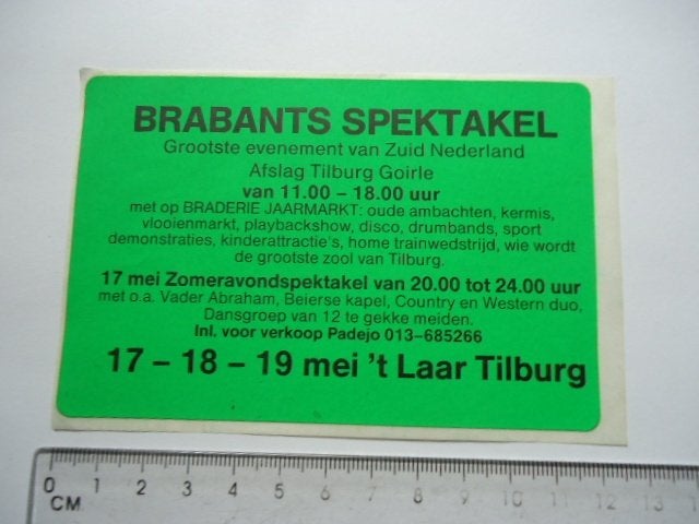 sticker oud Tilburg Brabants Spektakel kermis disco retro nb, Verzamelen, Verzenden, Zo goed als nieuw, Bedrijf of Vereniging