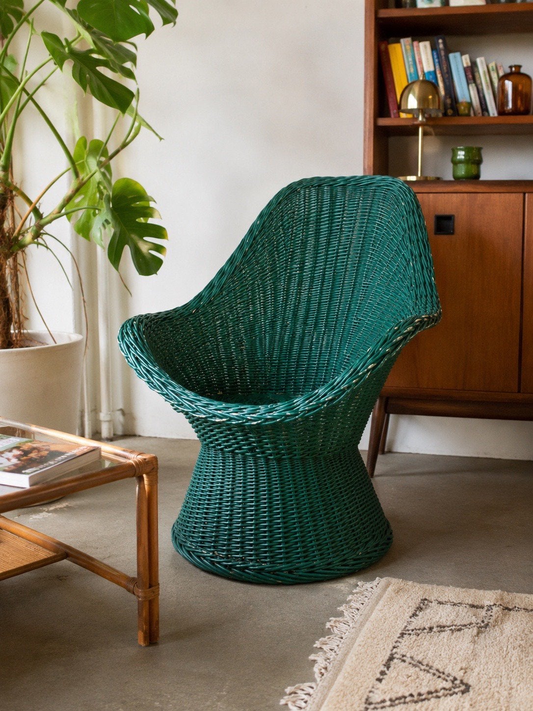 Vintage Rieten Fauteuil Jaren 60 - Mid Century, Ophalen, Mid century, Overige kleuren, Riet of Rotan