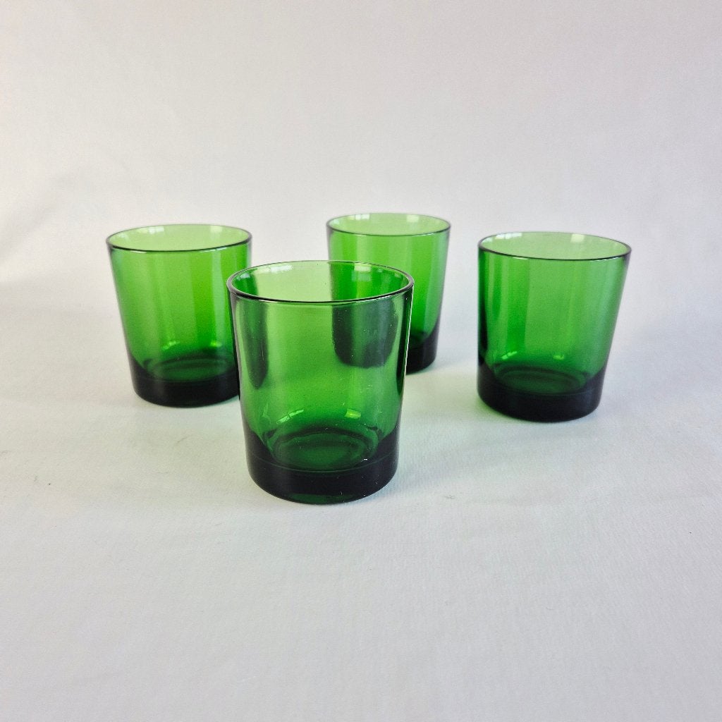 Vintage France Groene Glazen | Jaren 70 drinkglazen, Vintage Item, Gebruikt, Vereco of Arcoroc, Verzenden