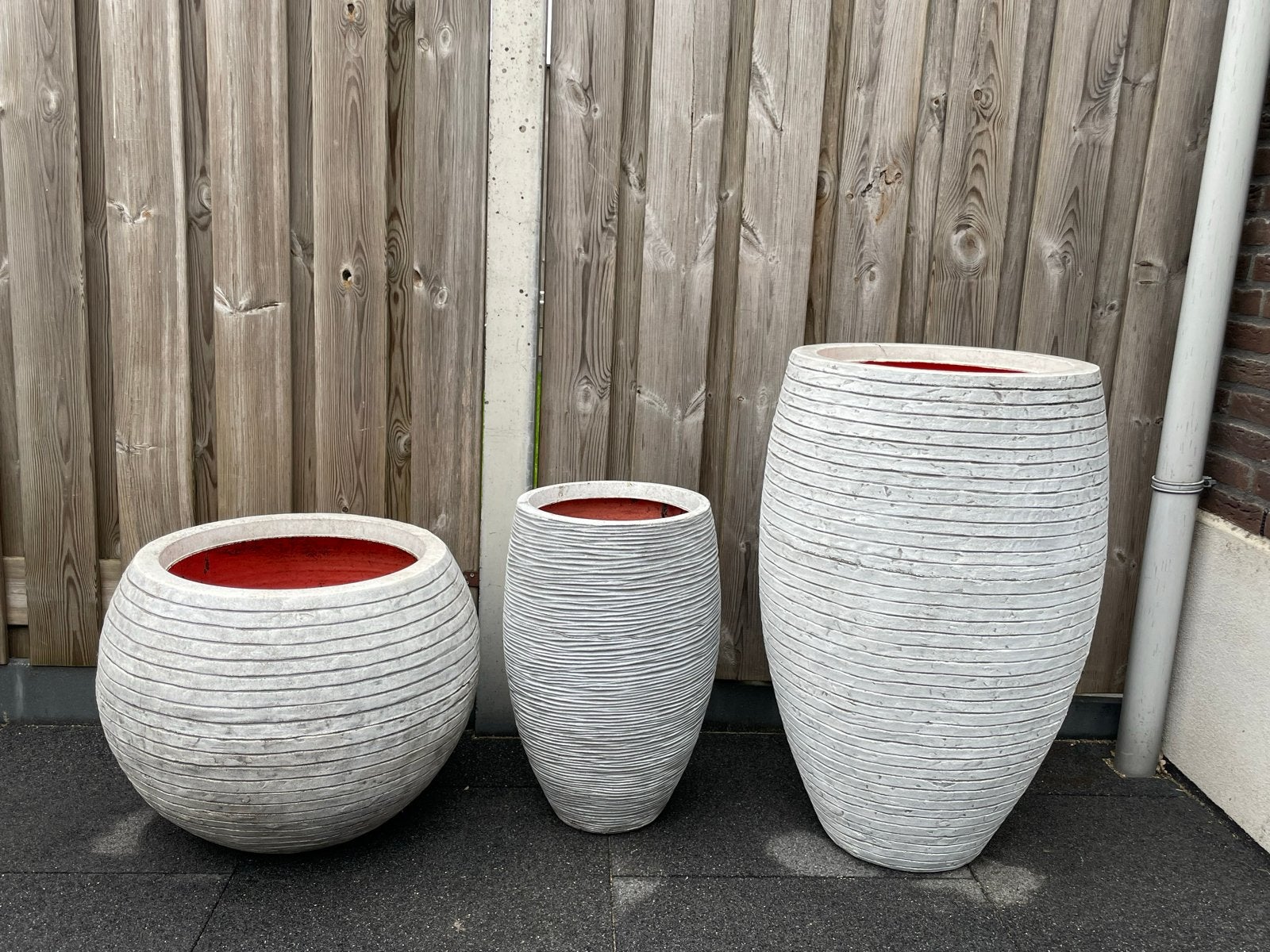 Capi - Set van 3 Grote Grijs/Witte Bloempotten, Ophalen, Gebruikt, Balkon, 40 cm of meer