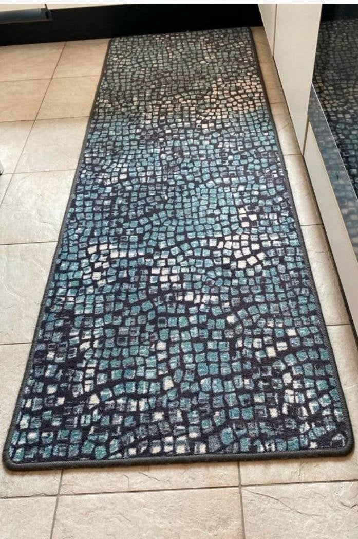 Modern Vloerkleed met Mozaïekpatroon - Blauw/Grijs, Minder dan 50 cm, Ophalen of Verzenden, Modern, Mozaïek, 150 tot 200 cm