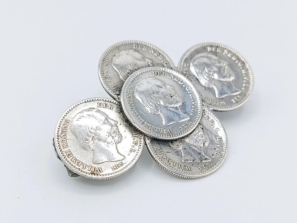 Zilveren stuivertjes broche, Willem 3, Gebruikt, Info@zilverwebsite.nl, Verzenden, Minder dan 4 cm