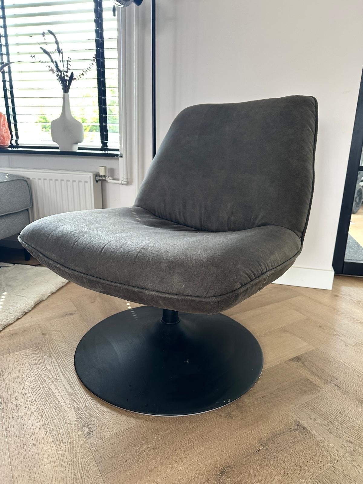 Draaibare suède look antraciete Fonq fauteuil, Ophalen, Gebruikt, 75 tot 100 cm, Stof