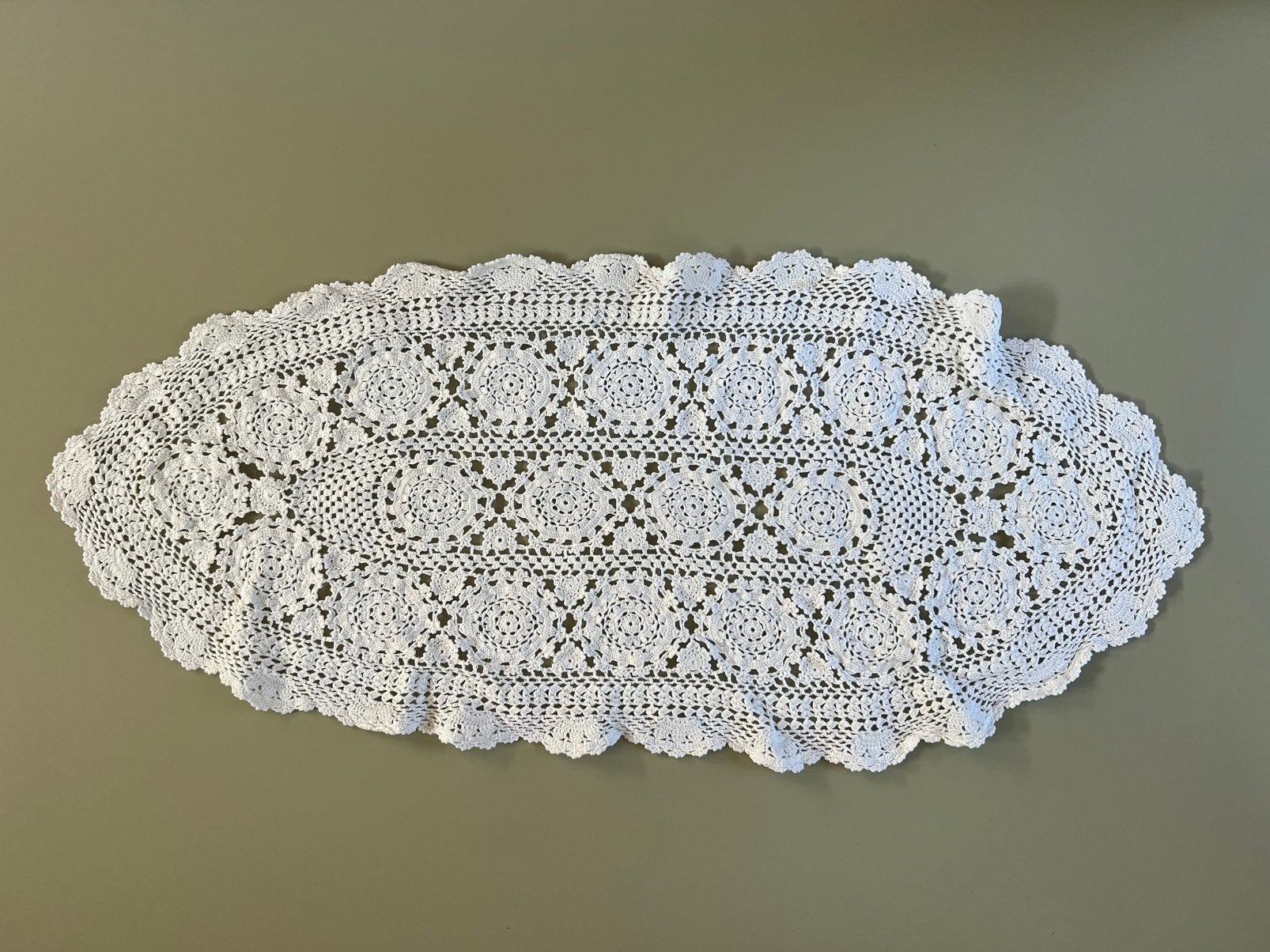 ovaalvormig gehaakt kleedje katoen kleur wit 67 X 30cm, Ophalen of Verzenden