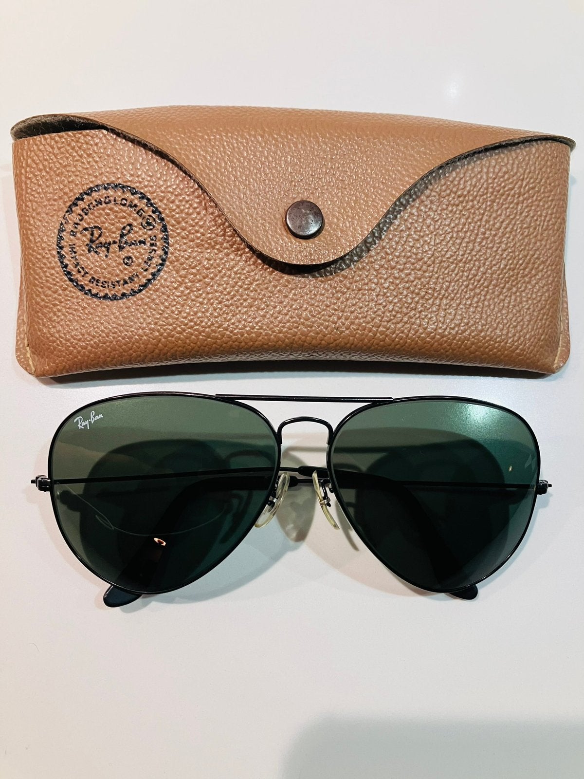 Vintage Bausch & Lomb Ray-Ban Aviator – Black G-15, Ophalen of Verzenden, Zo goed als nieuw, Zwart, Ray-Ban