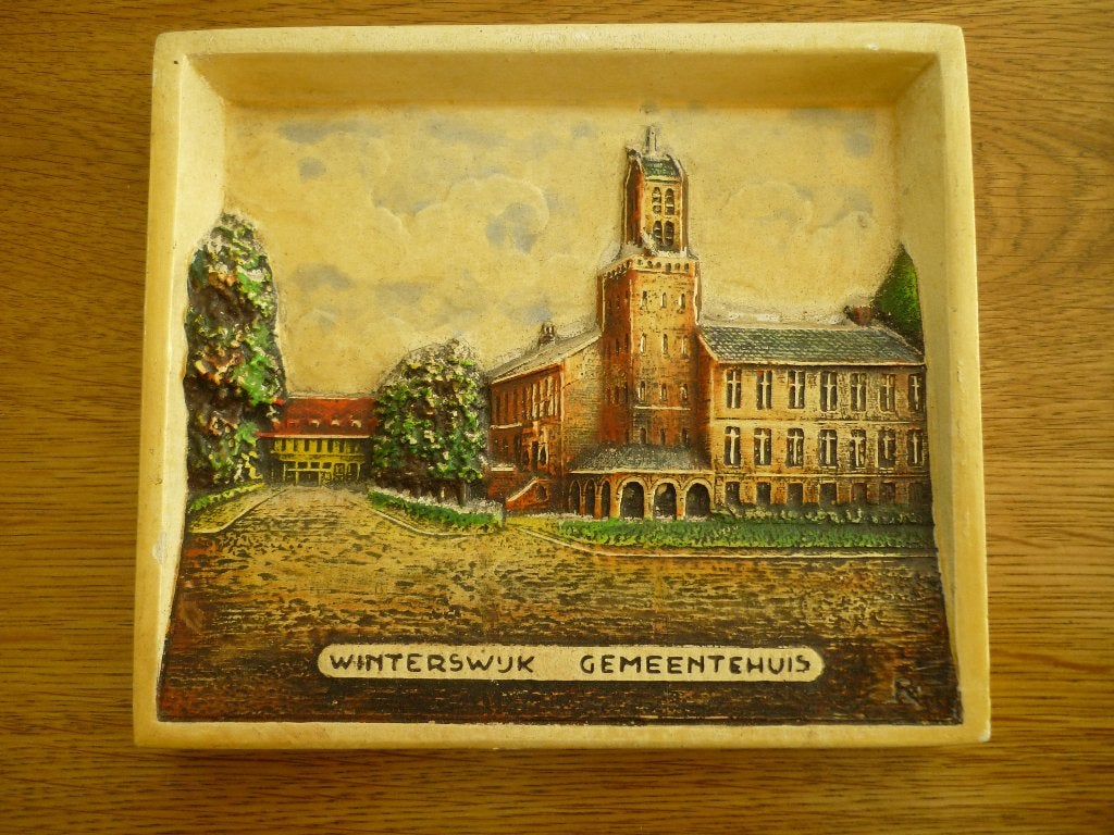 Wandtegel gips relief afbeelding Gemeentehuis | Winterswijk, Ophalen of Verzenden