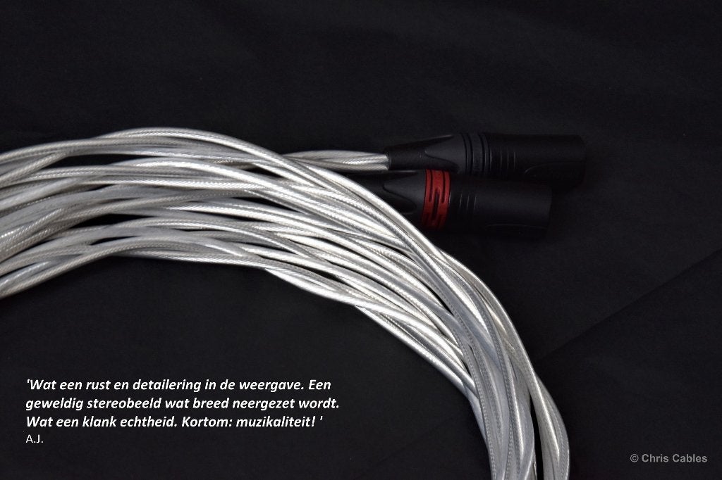 'The Crystal Clear XLR' puur zilver interlinks. ChrisCables, Verzenden, Nieuw, 3451HB/44, Interlink-kabel
