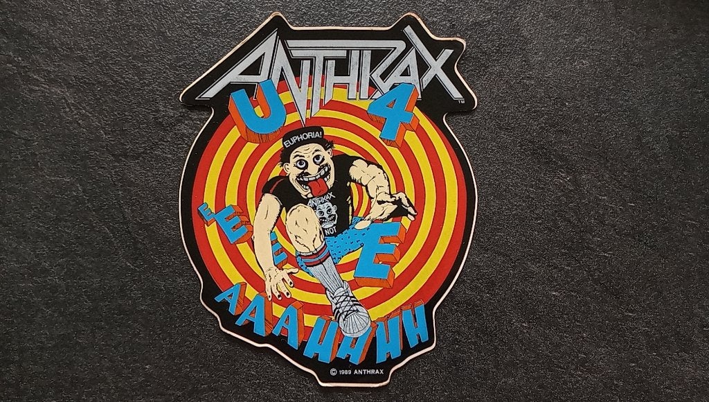 Anthrax prachtige  vintage 1989 Euphoria sticker 12x15 cm, Ophalen of Verzenden, Nieuw, Overige typen