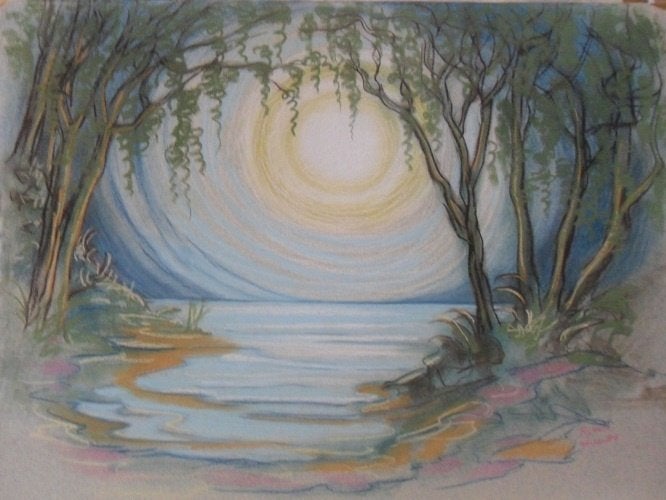 Kunsthandel Gennep - "Bomen En Water", Ophalen of Verzenden, Gesigneerd, Acrylverf
