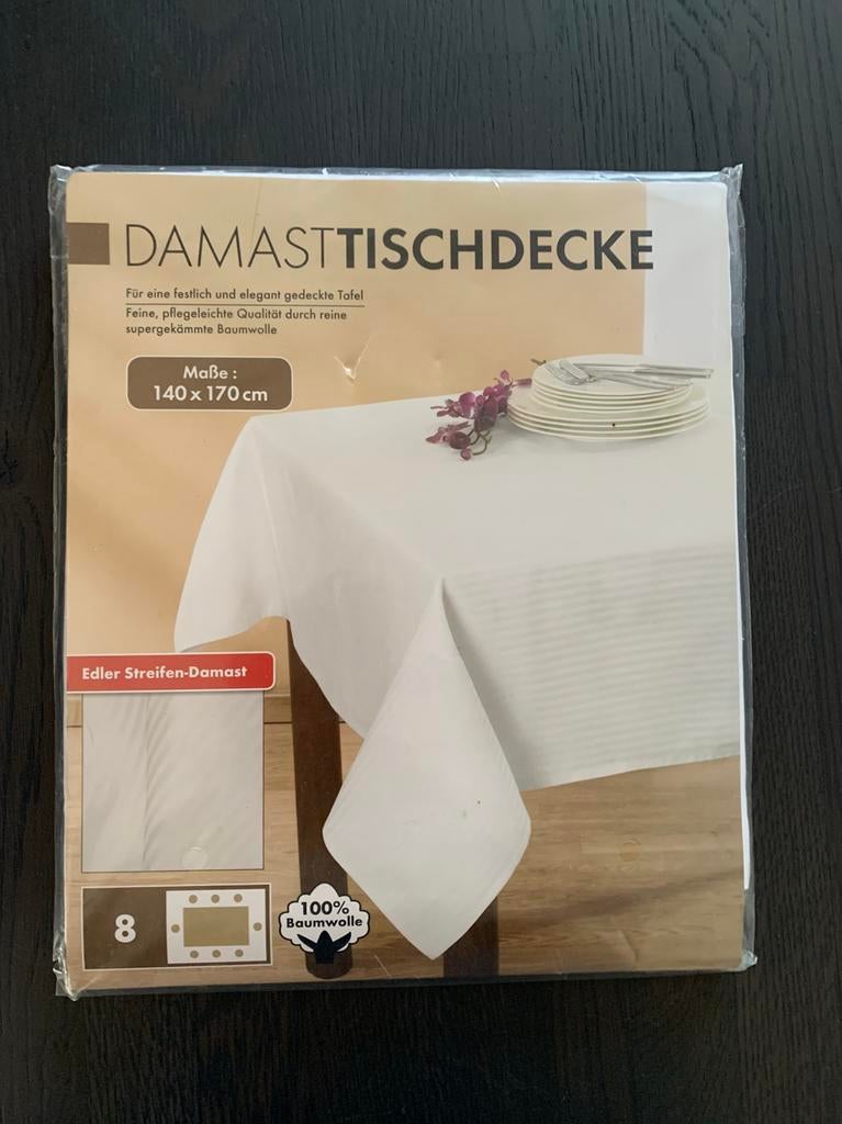 Damast Tafelkleed - Wit, 140x170 cm, 100% Katoen, Ophalen of Verzenden, Zo goed als nieuw