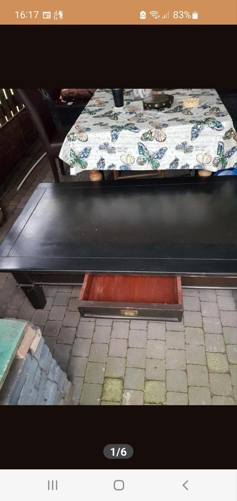 Grenen salontafel donker afgewerkt., Ophalen, Gebruikt, 100 tot 150 cm, 50 tot 100 cm