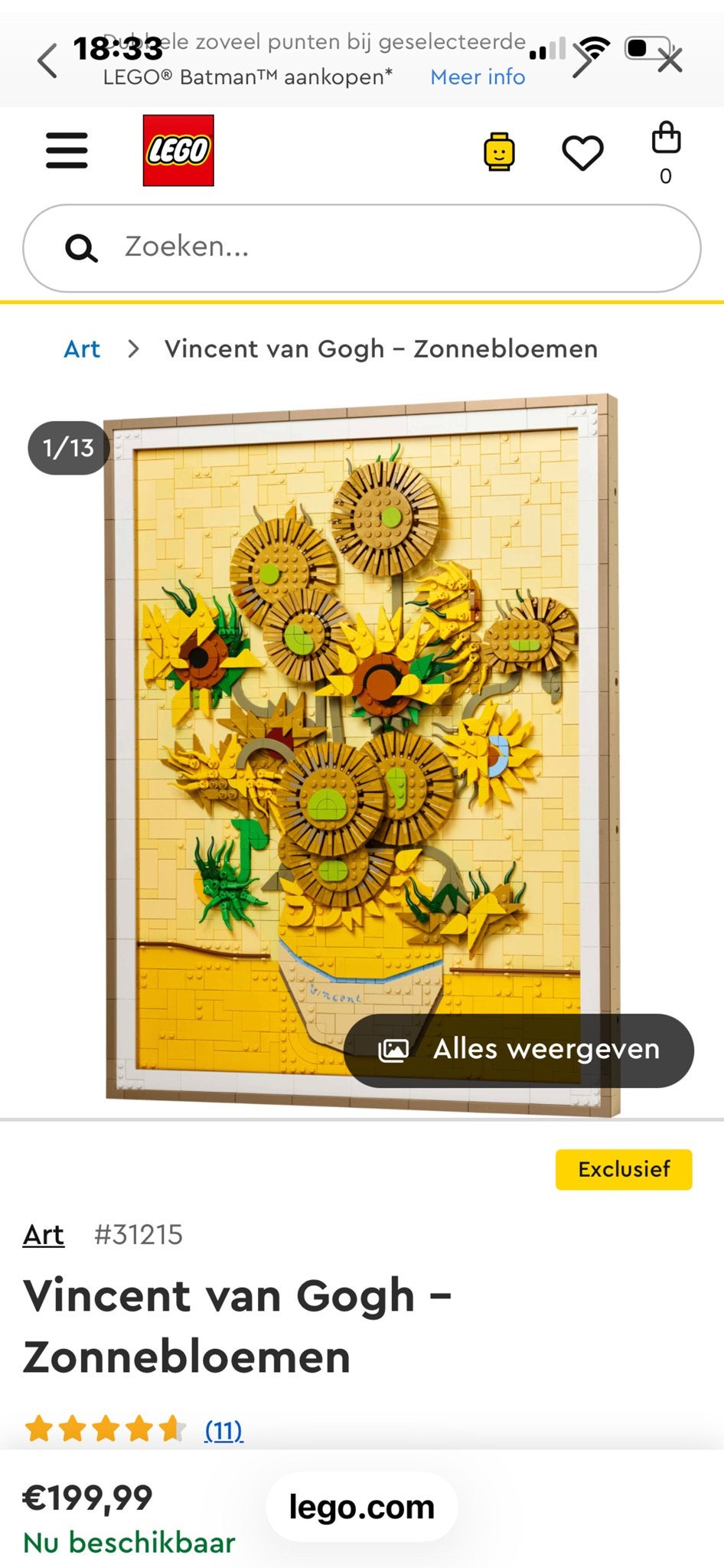 LEGO Art Vincent van Gogh - Zonnebloemen (31215), Ophalen of Verzenden, Nieuw, Overige merken