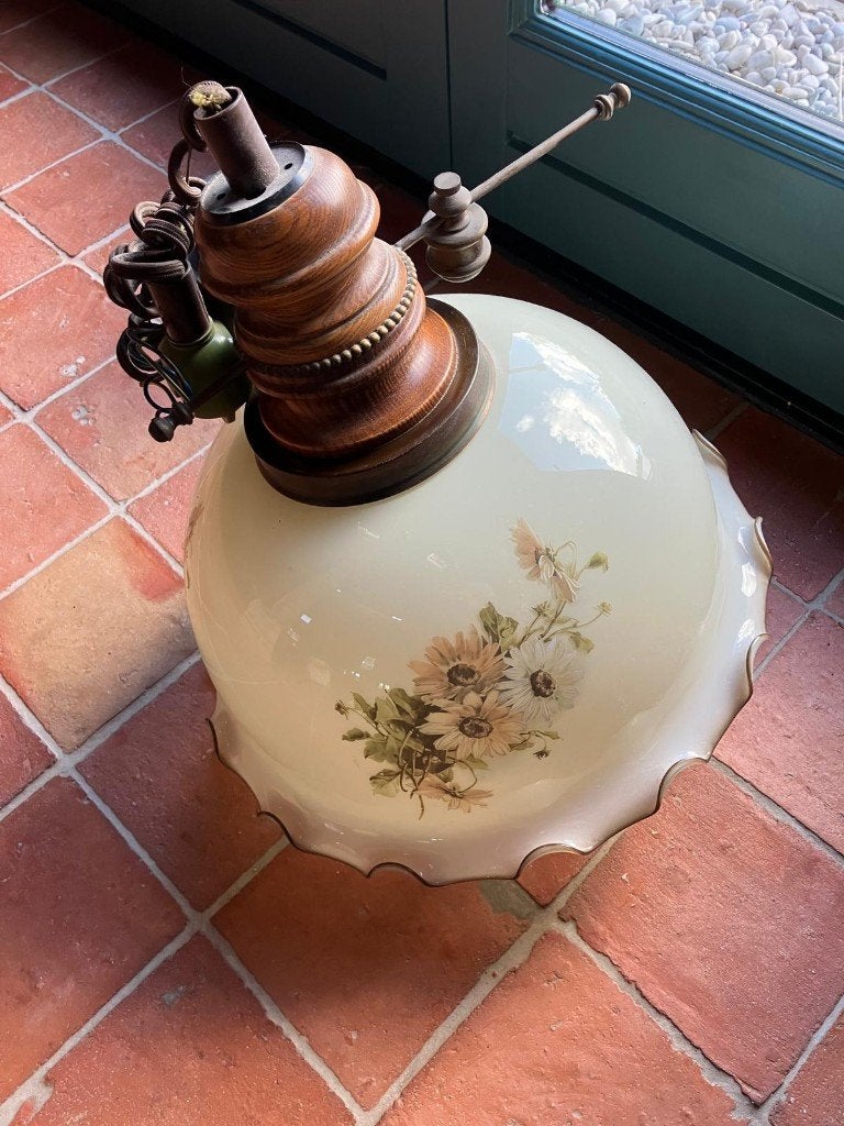 Vintage hanglamp groot, Ophalen, Gebruikt, Glas