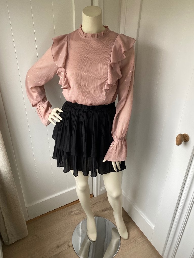 Roze LOAVIES blouse met gouden sterretjes en ruffles mt. XS, Ophalen of Verzenden, Loavies, Roze, Maat 34 (XS) of kleiner
