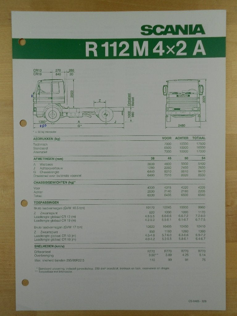 Scania R112 4x2 1985 Technische Specificatie R 112, Algemeen, Ophalen of Verzenden, Zo goed als nieuw, Scania