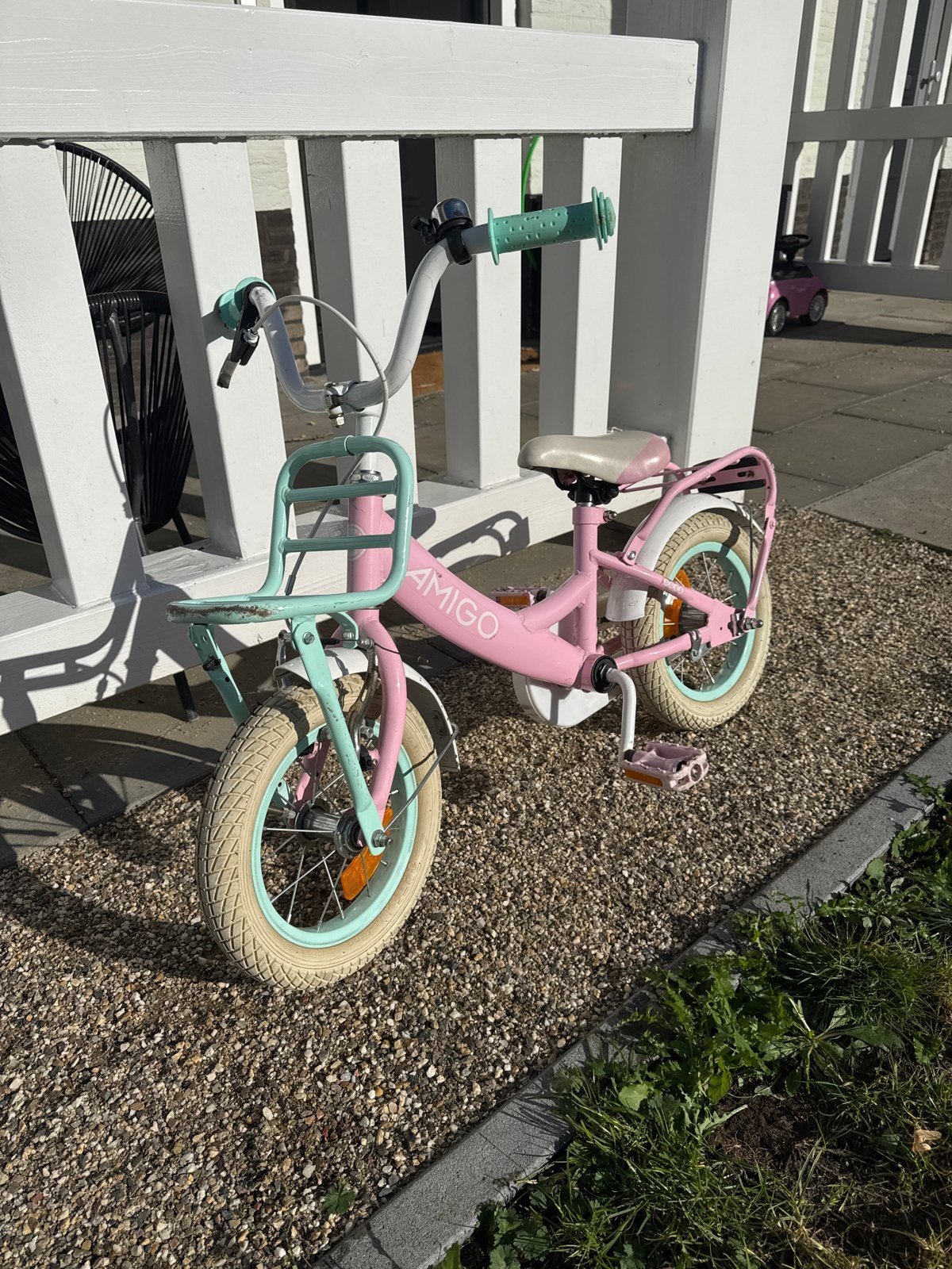 Amigo Kinderfiets 12 inch Roze, Fietsen en Brommers, Ophalen, Gebruikt, Terugtraprem, Minder dan 16 inch